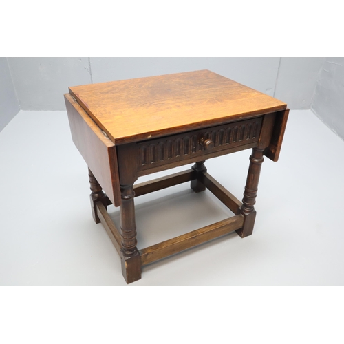 697 - An Antique Wooden Drop Leaf Cutlery Canteen Side Table, Approx 17