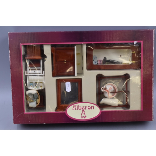 795 - A Boxed Set of Alberon Wooden Dolls House Bathroom Furniture.