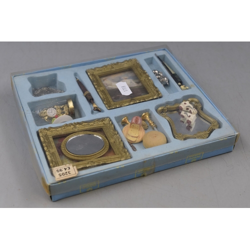 796 - A Boxed Set of Hickleton Interiors Dolls House Accessories. Includes Staffordshire Dogs, Paintings, ... 