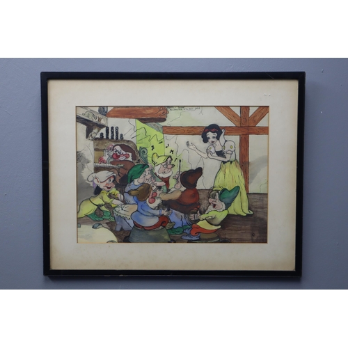 708 - A Signed Watercolour Depicting Snow White and The Seven Dwarves 'Party Scene', By Dorothy May. Appro... 