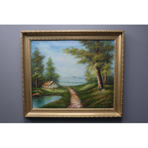 709 - Framed Oil on Canvas Depicting a Woodland Scene possible Irene Cafieri ? 29