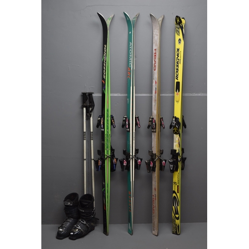 808 - Four Pairs of Skis Includes Rossignal and Atomic Arc, Pair of Ski Boots, Goggles and Pushers With Sp... 