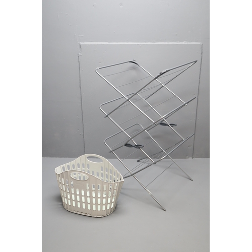 809 - A Folding Clothes Airer, With Folding Laundry Basket.