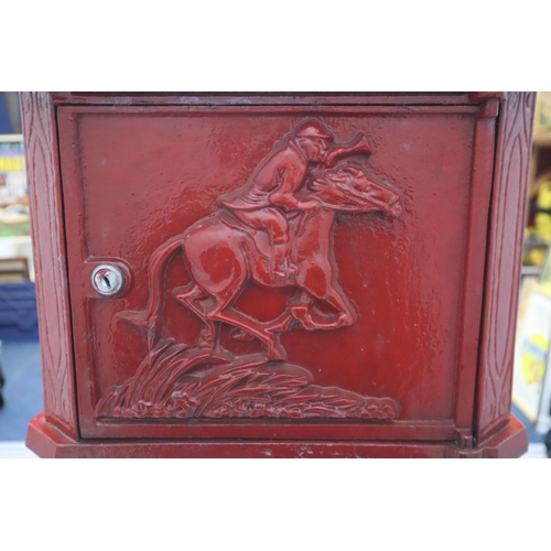 717 - A Cast Iron Victorian Racehorse Postbox on Pillar, With Brass Flap (Painted Red). Approx 115cm Tall.