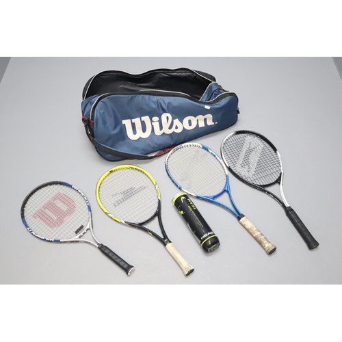 721 - Wilson Tennis Bag, contains Four Tennis Rackets including Slazenger and Four Tennis Balls