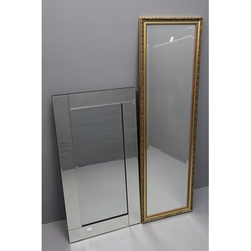 723 - Two Mirrors, One Long Gilt Frame Bevelled Measuring 14.5 Inches Wide, So Not Wide Enough For The Auc... 