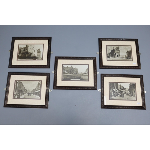 822 - Five Framed and Glazed Black and White Old Photo Style Prints Showing Different Areas of Mexborough ... 