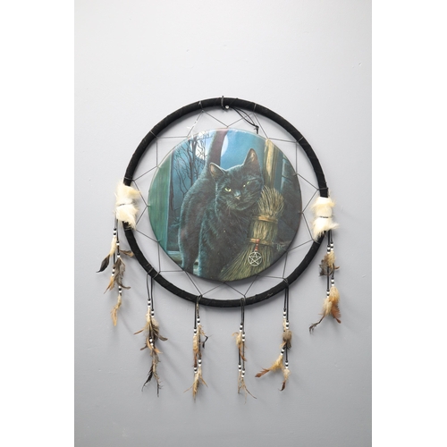 731 - A Large Dream Catcher, Depicting Black Satanic Cat. Approx 24