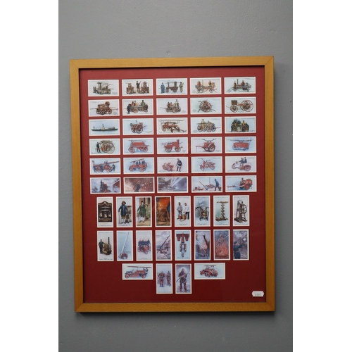 733 - John Player and Sons Fire Fighting Appliances Cigarette Cards in Framed and Glazed Mount (17