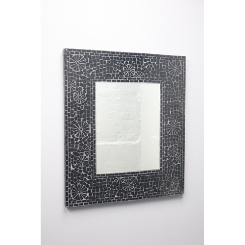 736 - Large Glass Mosaic Framed Wall Hanging Mirror Fitted with Multi Hanging Wall Hooks on rear approx 28... 