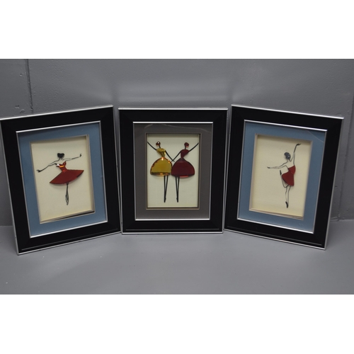 855 - Three Framed and Glazed Modern Glass Art Ballerina Pictures a/f 20