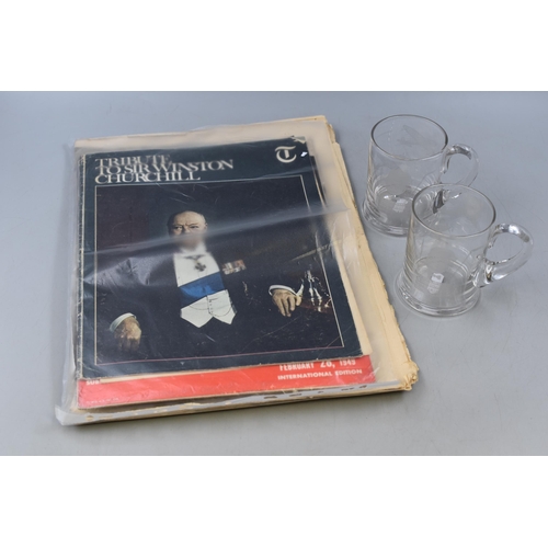 738 - Selection of Winston Churchill Memorabilia and two Churchill Commemorative Glass Tankards