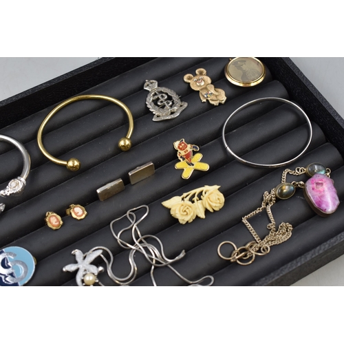 137 - Mixed Tray including Military Badges, Earrings, Silver Bangle, Necklaces and More