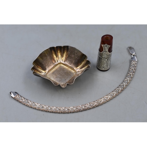 10 - A Selection of Three Silver Items. Includes Hallmarked Birmingham Silver Pin Dish, 925. Silver Brace... 