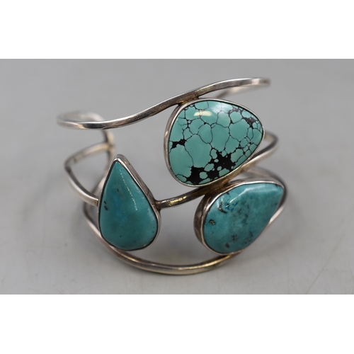 24 - Hallmarked Silver Turquoise Stoned Bangle