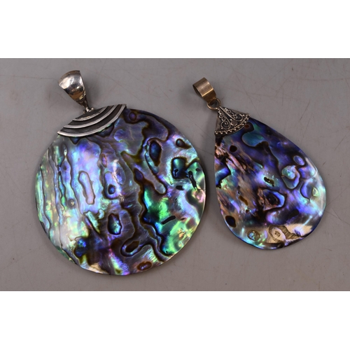 29 - Two Large 925. Silver and Paua Shell Pendants, Largest Approx 2