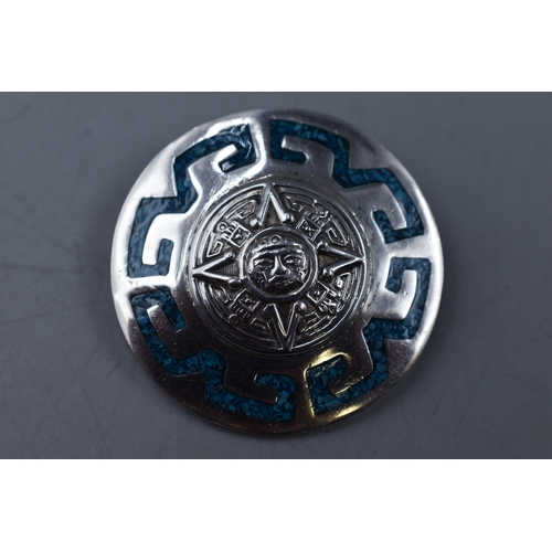 36 - A 925. Mexico Silver Aztec Style Brooch