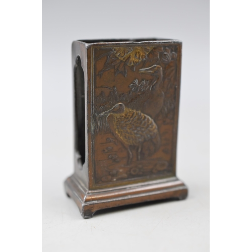 37 - An Antique Bronze Japanese Matchbox Holder, Depicting Birds. AF.