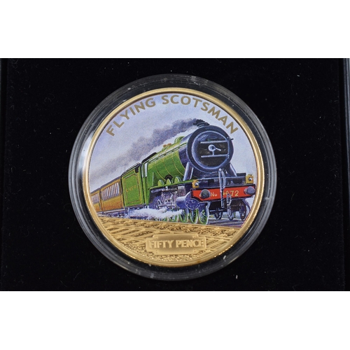 207 - Two Commemorative Bank Note Coins (£20 & £5) and a Elizabeth II Flying Scotsman in c... 