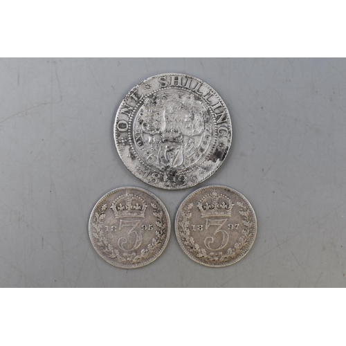 219 - Victoria 1896 Silver Shilling, 1895 and 1897 Silver Threepoence