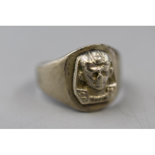 53 - An Unmarked Silver Egyptian Pharaoh Ring, Size U.