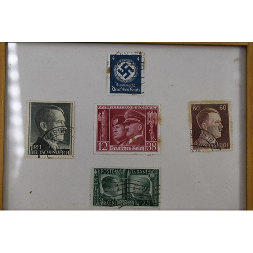 226 - A Selection of Nazi Germany Hitler Stamps. Two Sheets and One Framed and Glazed.