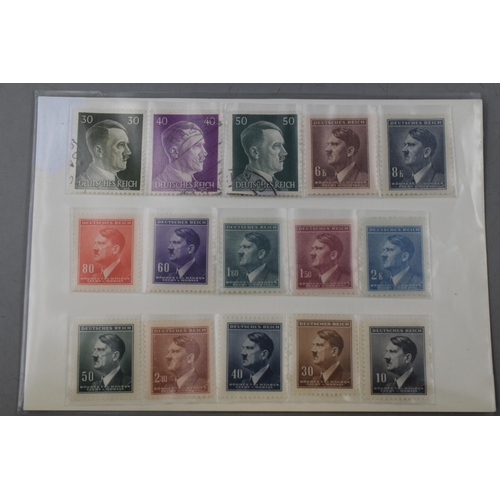 226 - A Selection of Nazi Germany Hitler Stamps. Two Sheets and One Framed and Glazed.