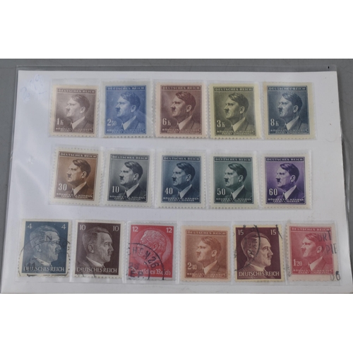 226 - A Selection of Nazi Germany Hitler Stamps. Two Sheets and One Framed and Glazed.