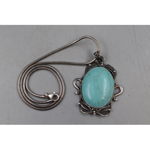 70 - Vintage Silver 925 Turquoise Stoned Pendant Necklace