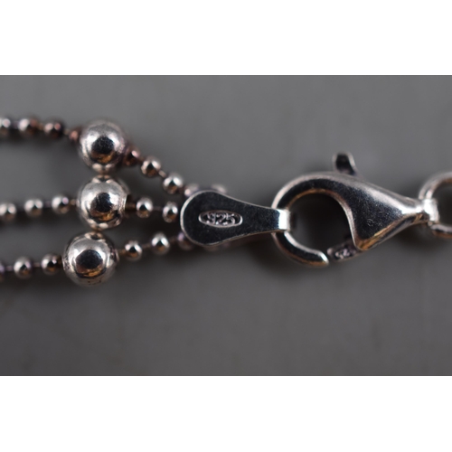 81 - A Matching 925. Silver Three Strand Beaded Necklace and Bracelet, In Presentation Case.