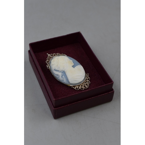 87 - Silver Cameo Brooch Complete with Presentation Box