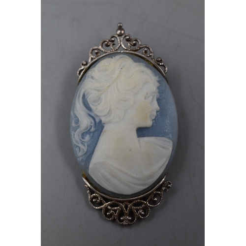 87 - Silver Cameo Brooch Complete with Presentation Box