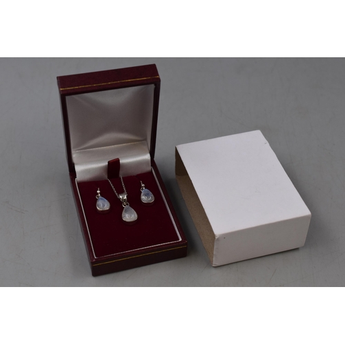 89 - A Sterling Silver and Moonstone Earring and Pendant Necklace Set, In Presentation Box.