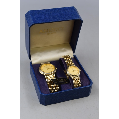 106 - Anucci Gentlemen's and Ladies Matching Watch Set in Presentation Case (Working)