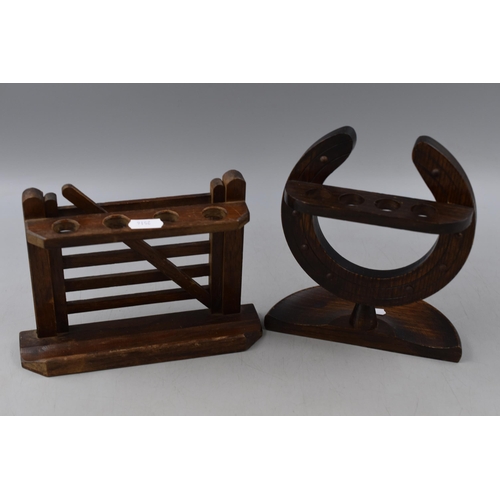 331 - Two Vintage Wooden Pipe Stands, Includes Horse Shoe and Farm Gate. Tallest Approx 7.5