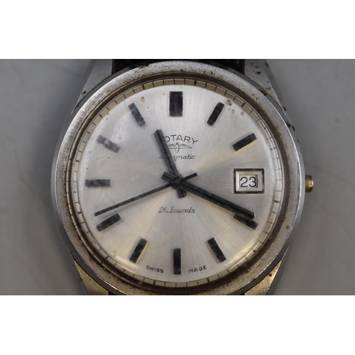 112 - An Automatic Rotary 21 Jewels Gents Watch With Leather Strap. Requires Attention.