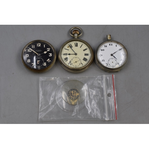 116 - Three Pocket Watches For Spares and Repairs. Includes WWI RFC Cockpit Pocket Watch, Spare Glass and ... 