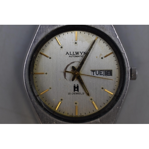 122 - Allwyn 21 Jewels Automatic Day / Date Gents Watch (Working)