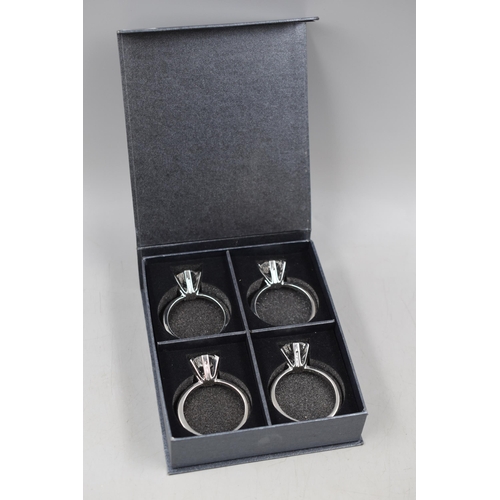 127 - Set of 4 Large Diamond Ring Style Napkin Rings in Display Case