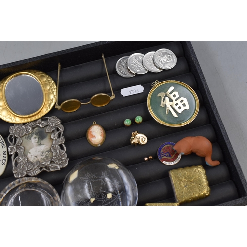 153 - A Mixed Selection to Include Vesta Case, Miniature Sunglasses, Chinese Blessing Charm, Millennium Co... 