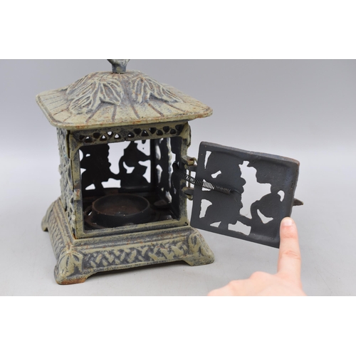 157 - A Metal Outdoor Garden Tealight Holder Depicting Grape Vines, With Patina Effect. Approx 6.5