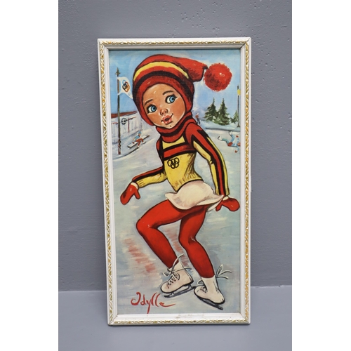 367 - A Framed 1960's Big Eye F. Idylle Print Depicting Olympic Skater, Approx 16.5