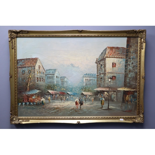 374 - Bernard Original Oil on Canvass of Parisian Scene in Gilt Framed Mount (39