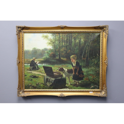 375 - Original Oil on Canvass of Victorian Country Scene in Gilt Framed Mount signed by Artist