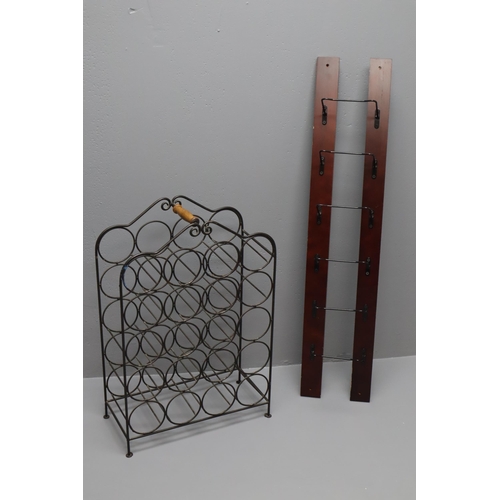 376 - A Metal Wine Rack (Holds 20 Bottles), With a Wine Barrel Stave Towel Rack.