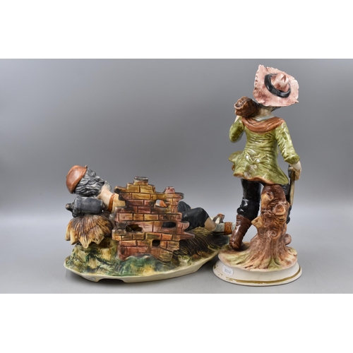 378 - Pair of Vintage Capodimonte Porcelain Figurines of A Woodcutter and a Drunken Man a/f largest approx... 