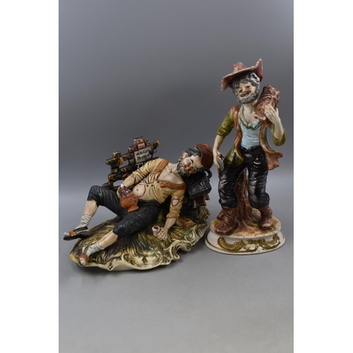 378 - Pair of Vintage Capodimonte Porcelain Figurines of A Woodcutter and a Drunken Man a/f largest approx... 