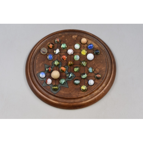 241 - A Vintage Wooden Marble Solitaire Board With a Selection of Glass and Wood Marbles, Approx 10