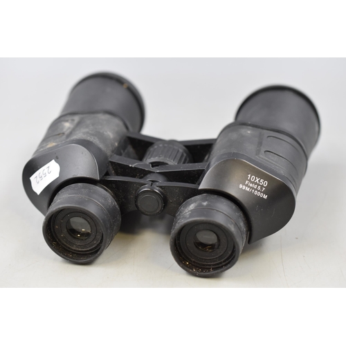 384 - Pair of 10x50 Field Binoculars with Coated Optic lenses in Storage pouch