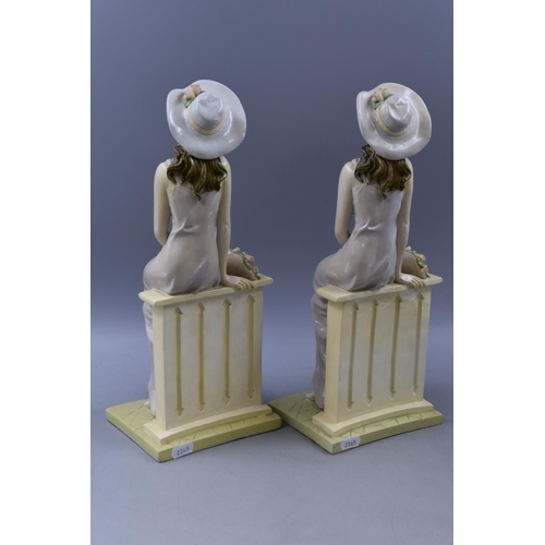 248 - Pair of Decorative Matching Lladro Style Seated lady with Dog Statue's 14